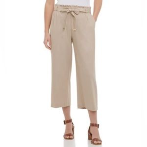 Calvin Klein Linen Paperbag Waist Pants, Size Medium